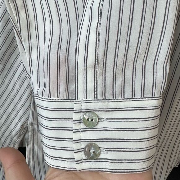 Eileen Fisher 100% Silk Oversized Striped Button Down Tunic Blouse Size S - Picture 9 of 13